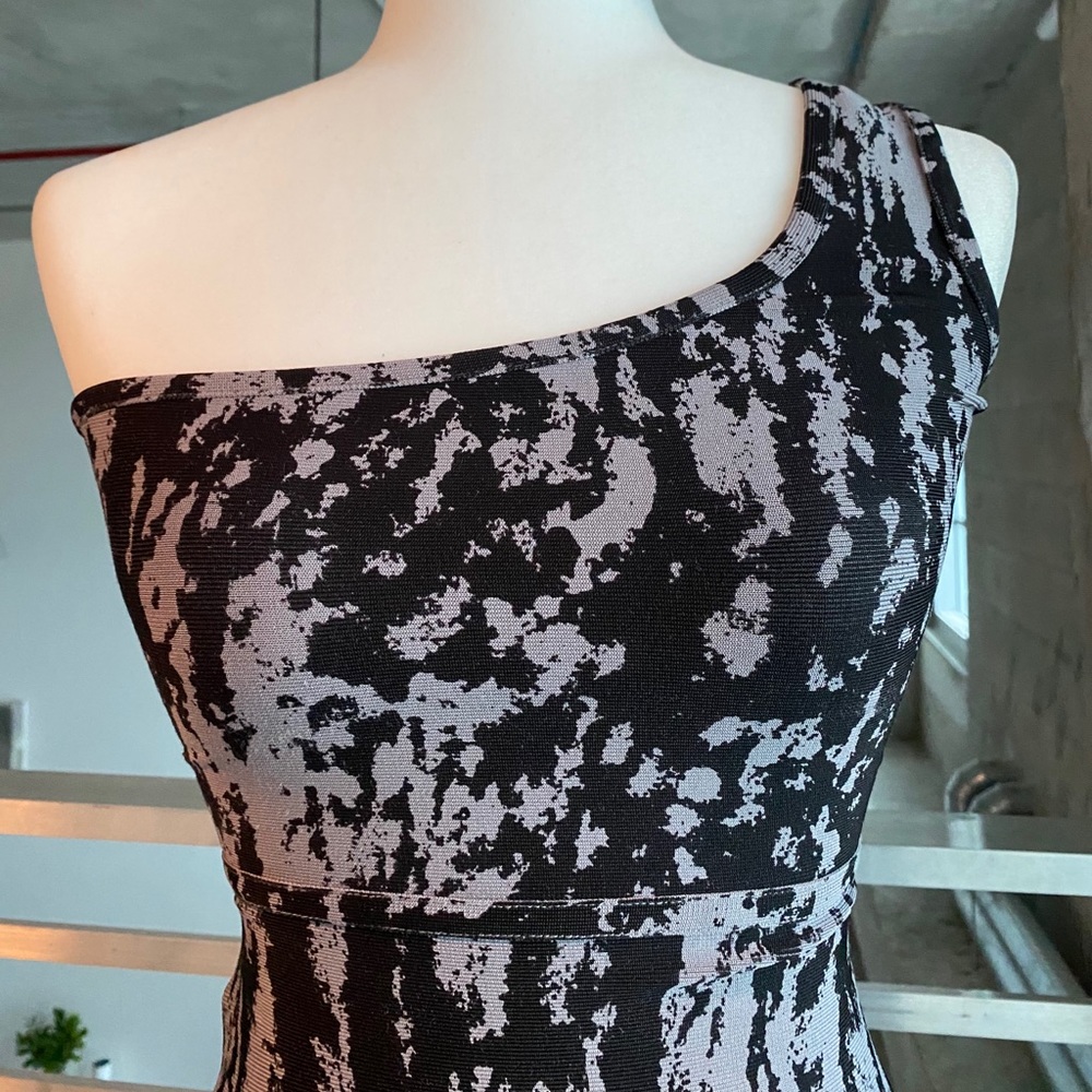 Black & Grey Tie-Dye One shoulder MIDI Dress